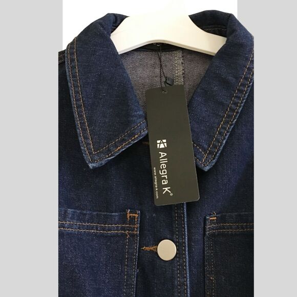 NWT Jean Jacket Long Sleeves Button Down Tie Belt Waist Casual Denim Jacket, XS - Picture 3 of 5